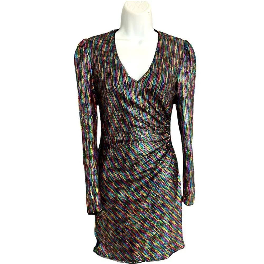 BCBGMAXAZRIA Rainbow Sequin Mini Dress Size XS.